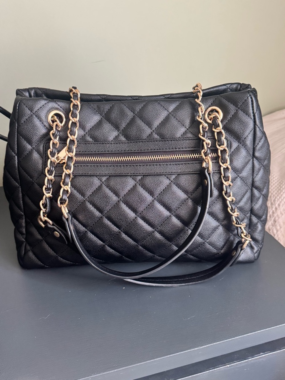 Ello Black diamond Quilted “Shirley”Shoulder Bag Vegan caviar texture Leather - Picture 6 of 16